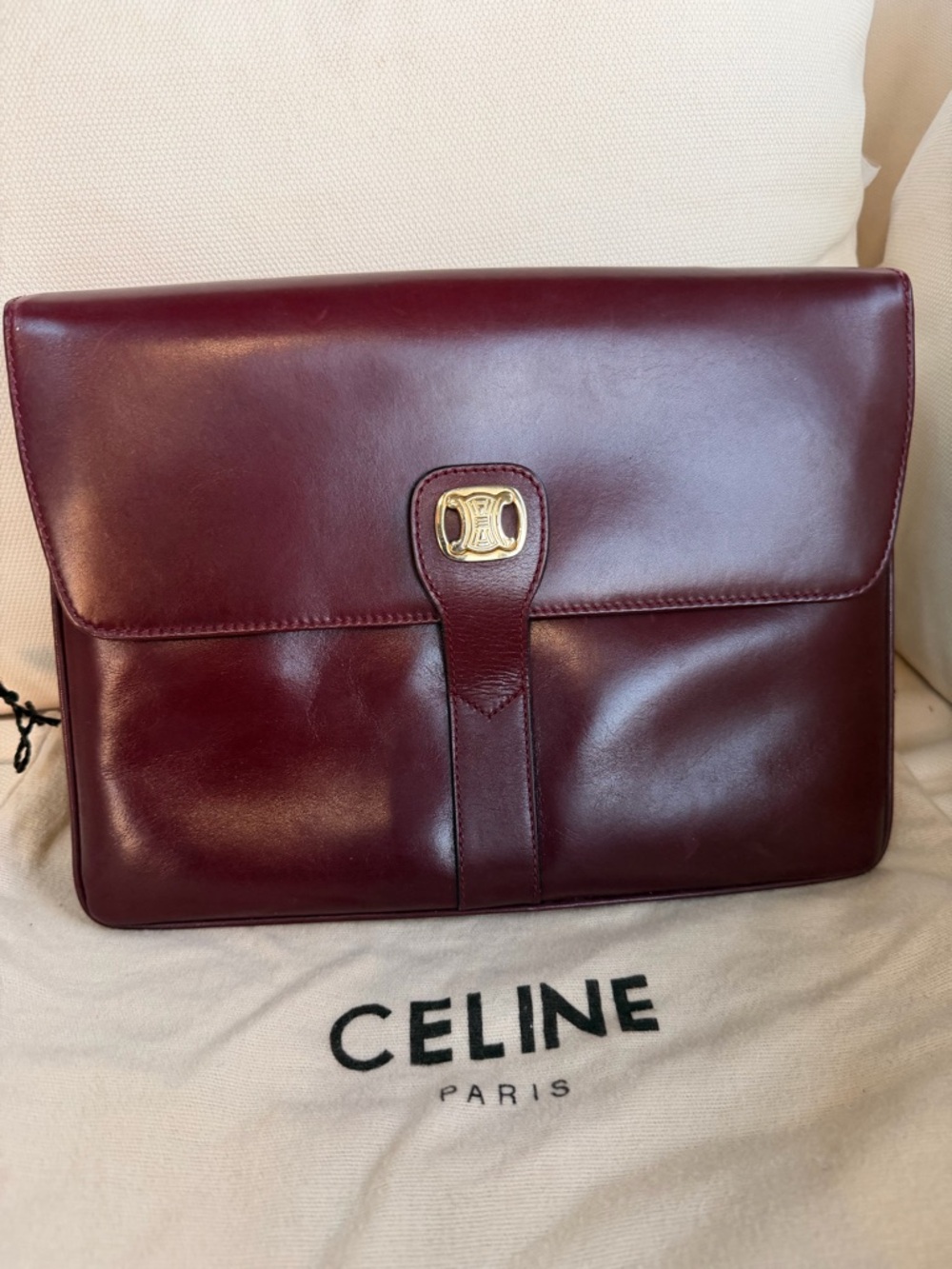 Celine Burgundy Shoulder Bag with Gold-Tone Clasp